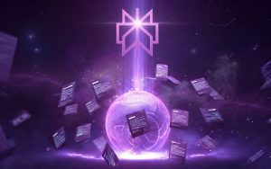 Perplexity AI hero image showing glowing knowledge orb with floating citation cards, source URLs, and synthesized answer beam