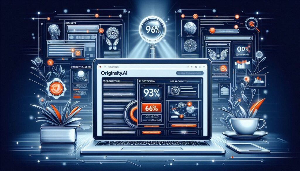 Originality.ai dashboard showing site-wide AI content detection with 96% accuracy, plagiarism checking, and detailed page analysis for SEO professionals