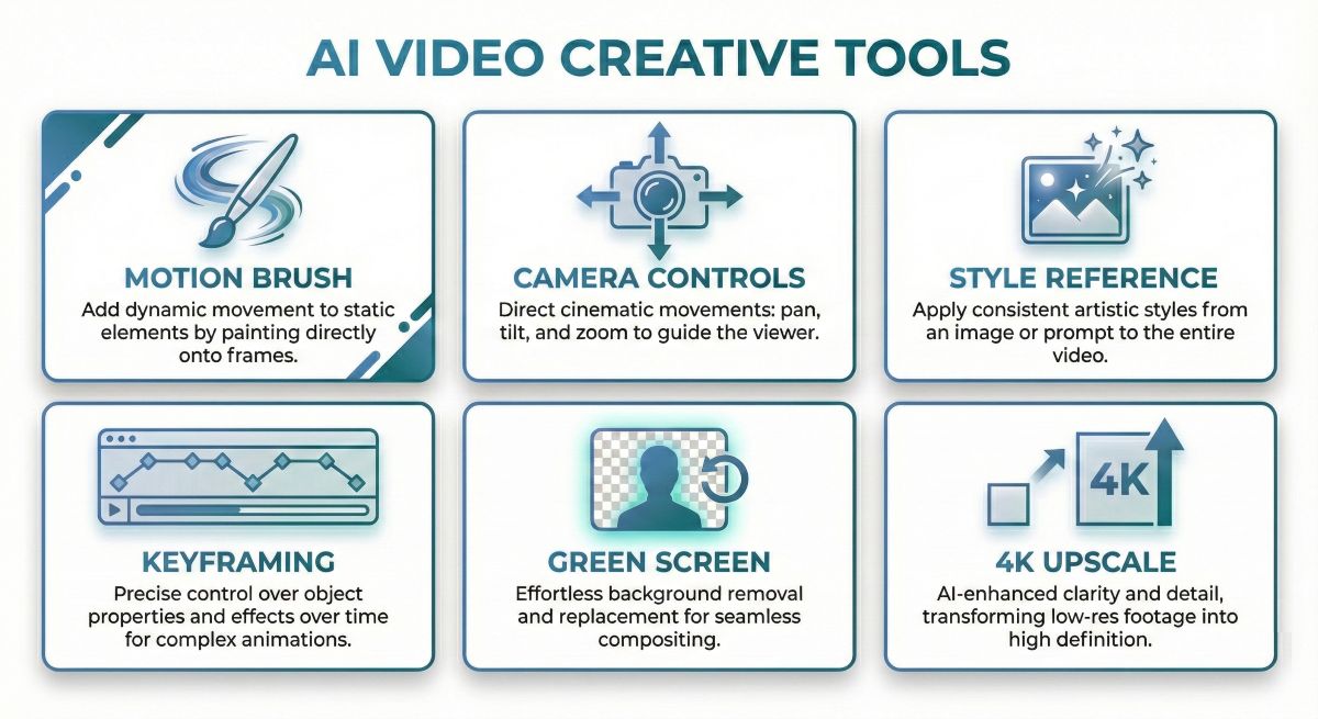 Runway ML creative tools interface showing motion brush, camera controls, and style reference options