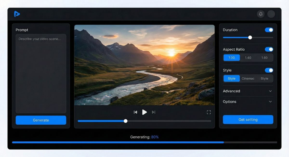 Runway ML Gen-4 video generation interface with prompt input and preview panel